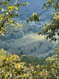 View from the Rockhouse trail looking down into a valley.